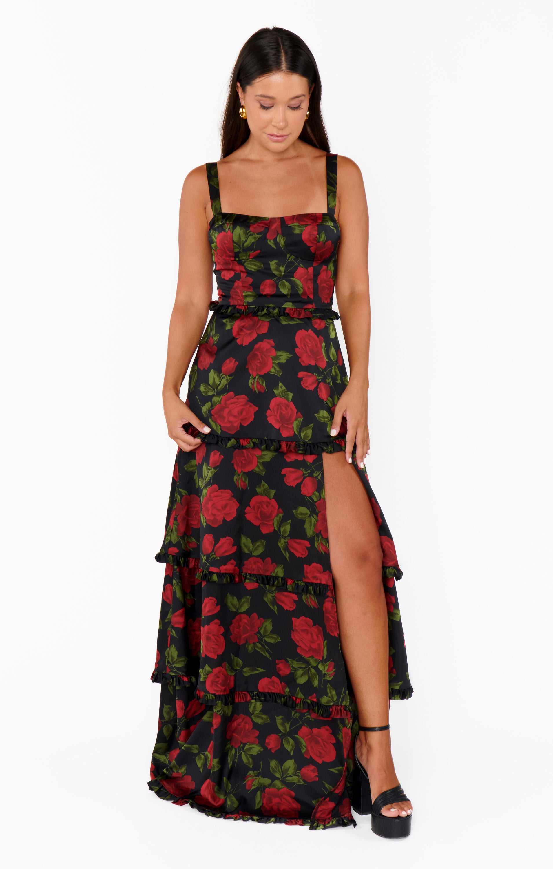Elegant Lady Corset Dress with Rose Embroidery - Perfect for Evening Parties, Weddings & Special Occasions