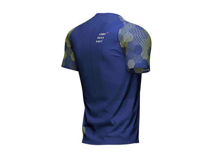 Compressport Men's Running Short Sleeve T-Shirt - Navy & Pink Performance Shirt for Marathon & Triathlon Training - AM00128B_538 | Ideal for Road Racing, Gym Workouts & Outdoor Sports