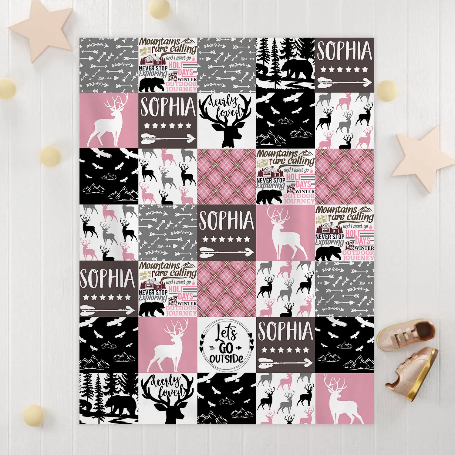 Personalized Deer Baby Blanket - Woodland Boho Nursery Blanket for Boys & Girls - Camo Moose Deer Bear Themed Soft Blanket - Tribal Woodland Baby Shower Gift (10) - Perfect for Nursery Decor, Newborn Photos & Cozy Swaddling