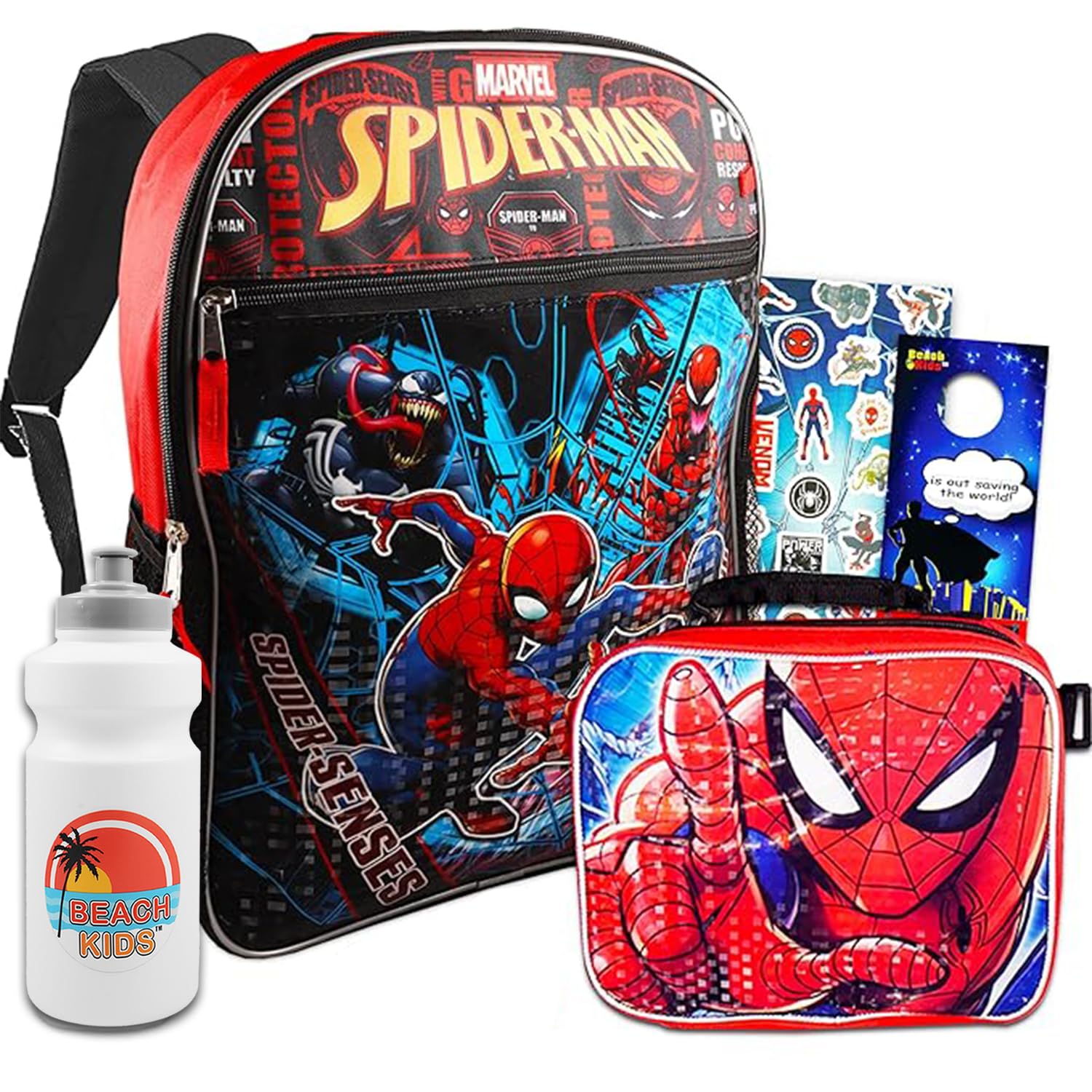 **Marvel Spider-Man Backpack and Lunch Box Set - 6-Piece School Supplies Bundle with 16