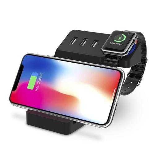 Bakeey 3-Port USB Qi Wireless Charging Stand - Phone Holder for iPhone, Samsung, Tablets & Apple Watch - Perfect for Office, Home & Travel