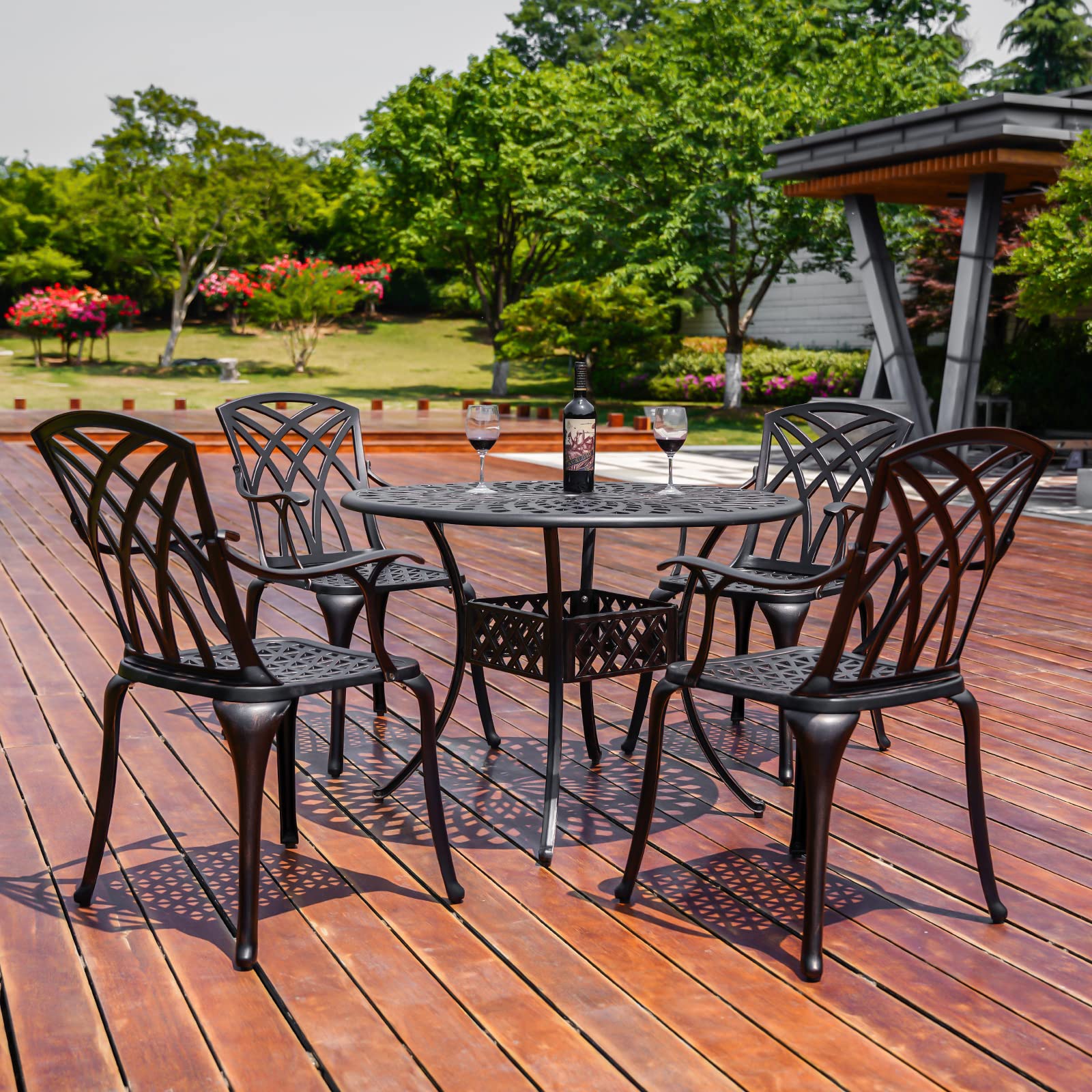 **All-Weather Cast Aluminum Patio Chairs Set of 2 with Armrests - Durable Outdoor Dining Chairs for Garden, Deck & Backyard in Antique Bronze - Perfect for BBQs, Poolside Lounging & Outdoor Entertaining**
