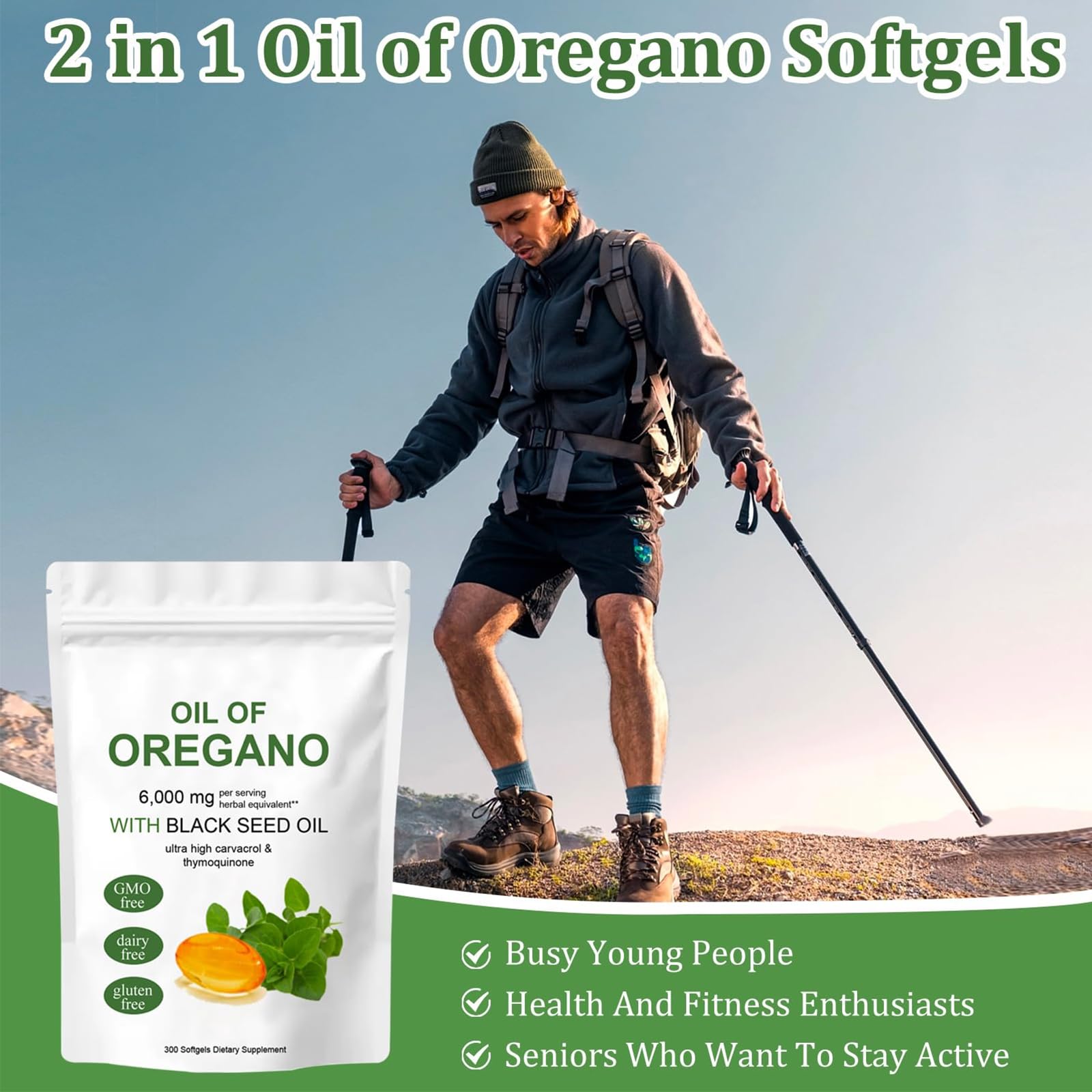 Organic Oregano Oil Softgels - Non-GMO, Gluten-Free Supplement with Black Seed Oil - 300 Capsules for Immune Support & Digestive Health - Pure Oregano Oil Extract for Daily Wellness