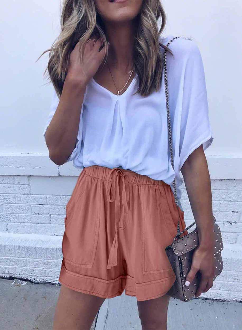 Women's Summer Casual Drawstring Shorts - Elastic Waist Lightweight Comfort with Pockets | Perfect for Beach, Yoga, and Everyday Wear