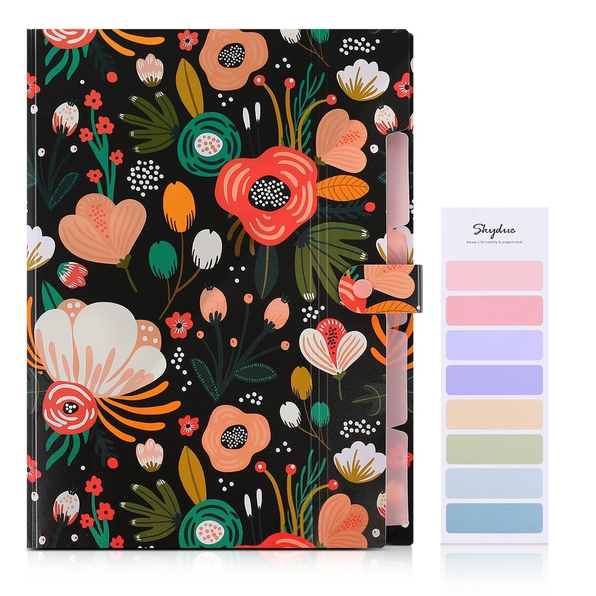 SKYDUE 5-Pocket Expanding File Folder - Floral Accordion Document Organizer for Receipts, Bills & Important Papers | Portable Office & School Supplies | Perfect for Tax Filing, Home Organization & Business Use