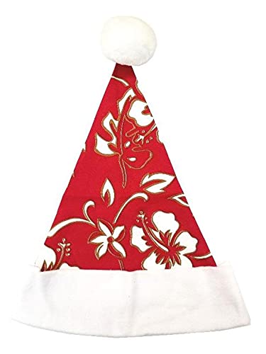 Hawaiian Christmas Santa Hat with Hibiscus Print - Festive Red Santa Hat for Holiday Parties, Beach Vacations, and Tropical Themed Events