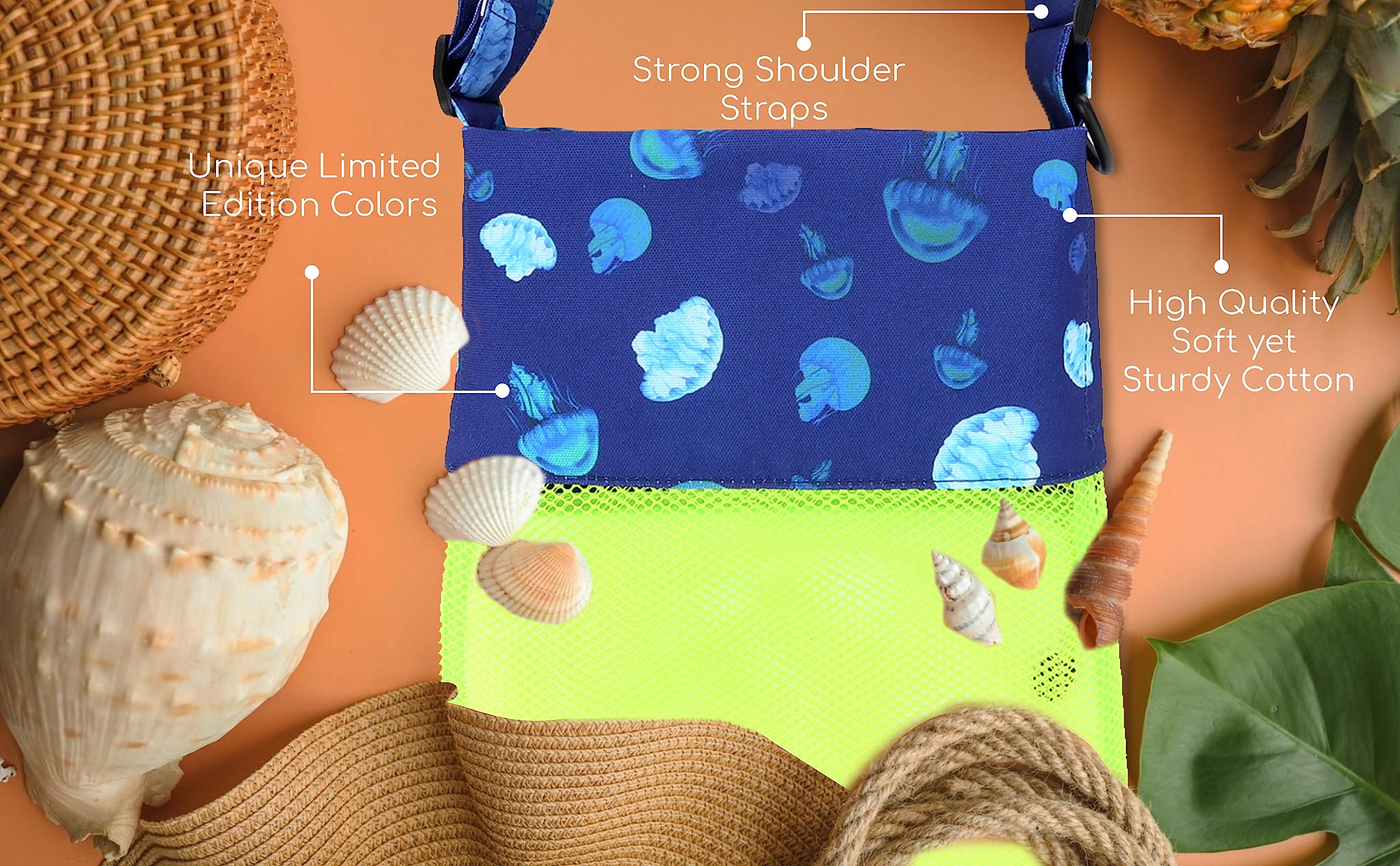 Premium 3-Pocket Sand Dipper Shell Collecting Beach Bag - Luxury Cotton Limited Edition Prints for Seashell Hunting, Beachcombing & Coastal Vacations