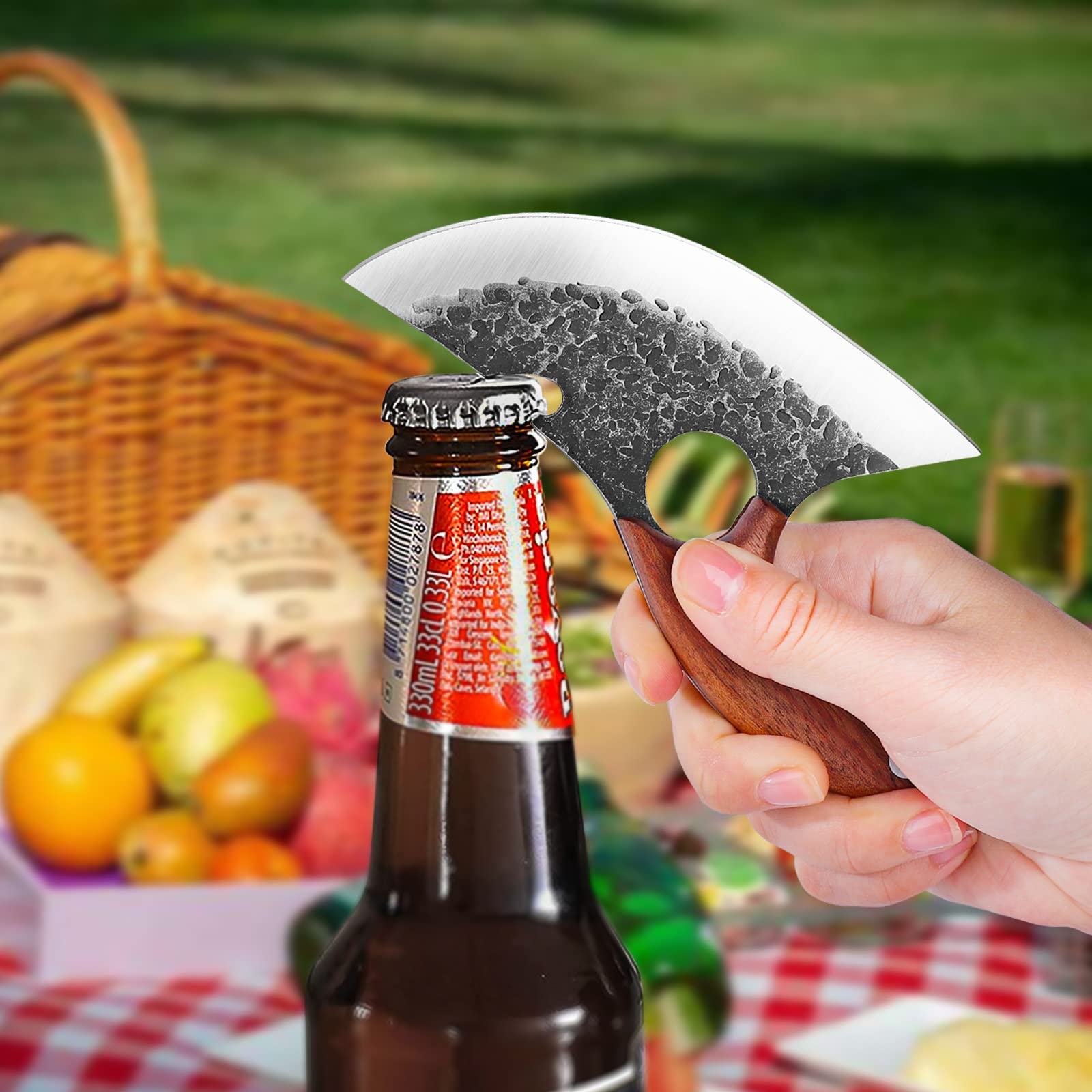 Premium Huusk Chef Knife & BBQ Beer Knife Set - Handcrafted Japanese Steel Blades with Leather Sheath & Gift Box - Perfect for Cooking, Outdoor Grilling, Camping & Gifts for Chefs