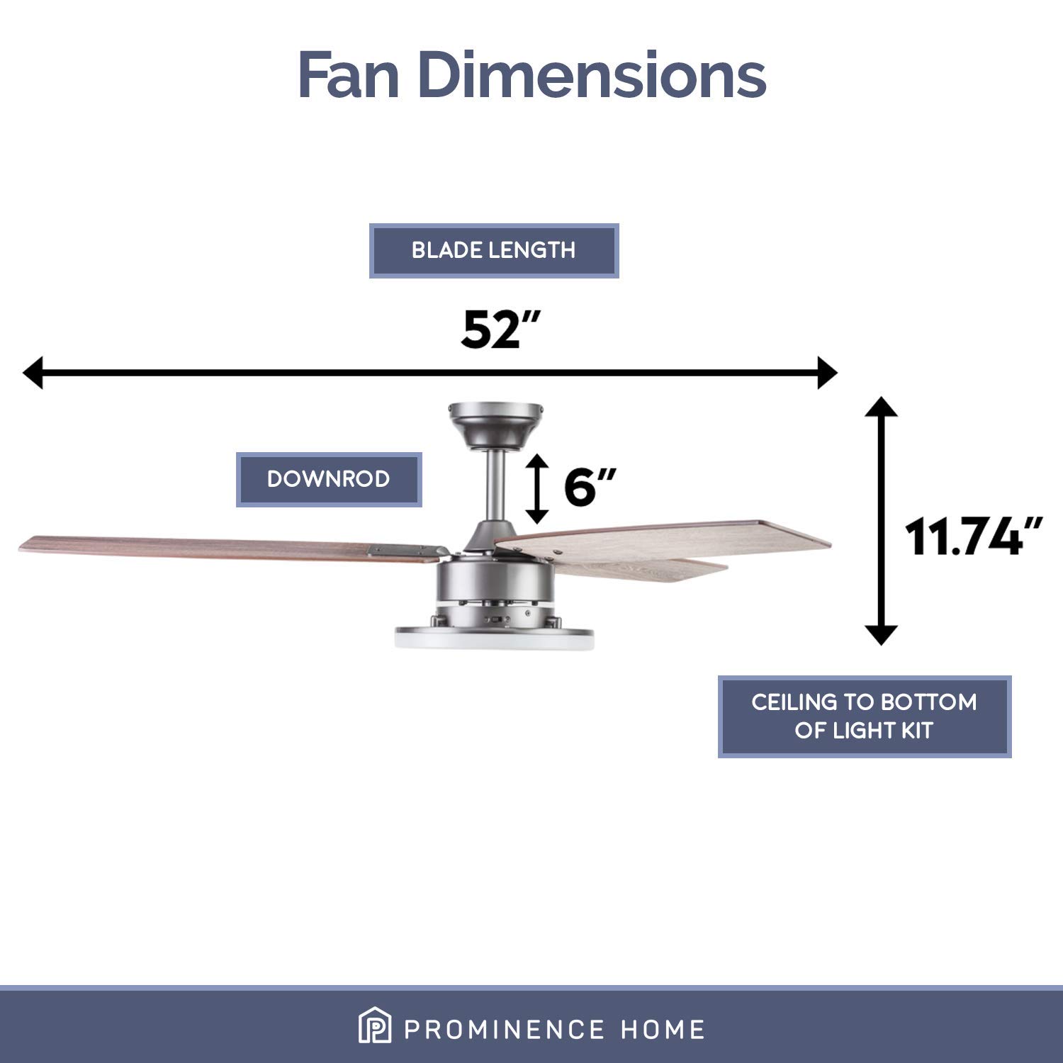 Prominence Home 51488-01 Orbis 52-Inch Gun Metal Ceiling Fan with Light Kit - Modern Indoor Cooling for Living Room, Bedroom & Office