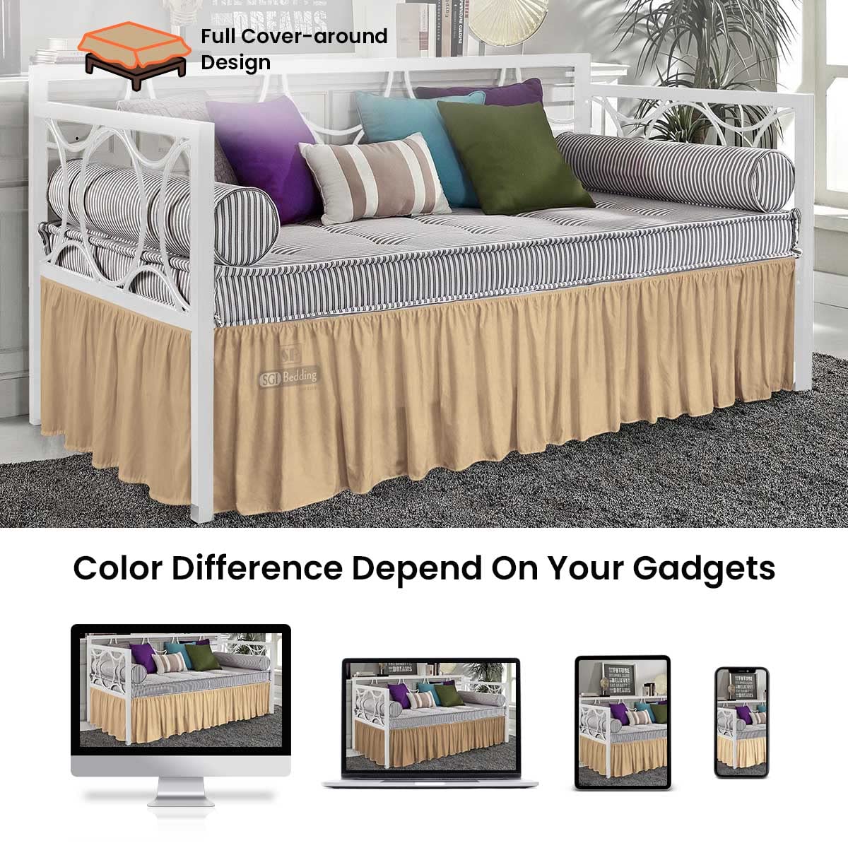 12 Inch Drop Taupe Twin Size Day Bed Skirt - Stylish Ruffled Split Corner Design, Wrinkle & Fade Resistant Microfiber - Perfect for Guest Rooms, Dorms & Cozy Bedroom Decor