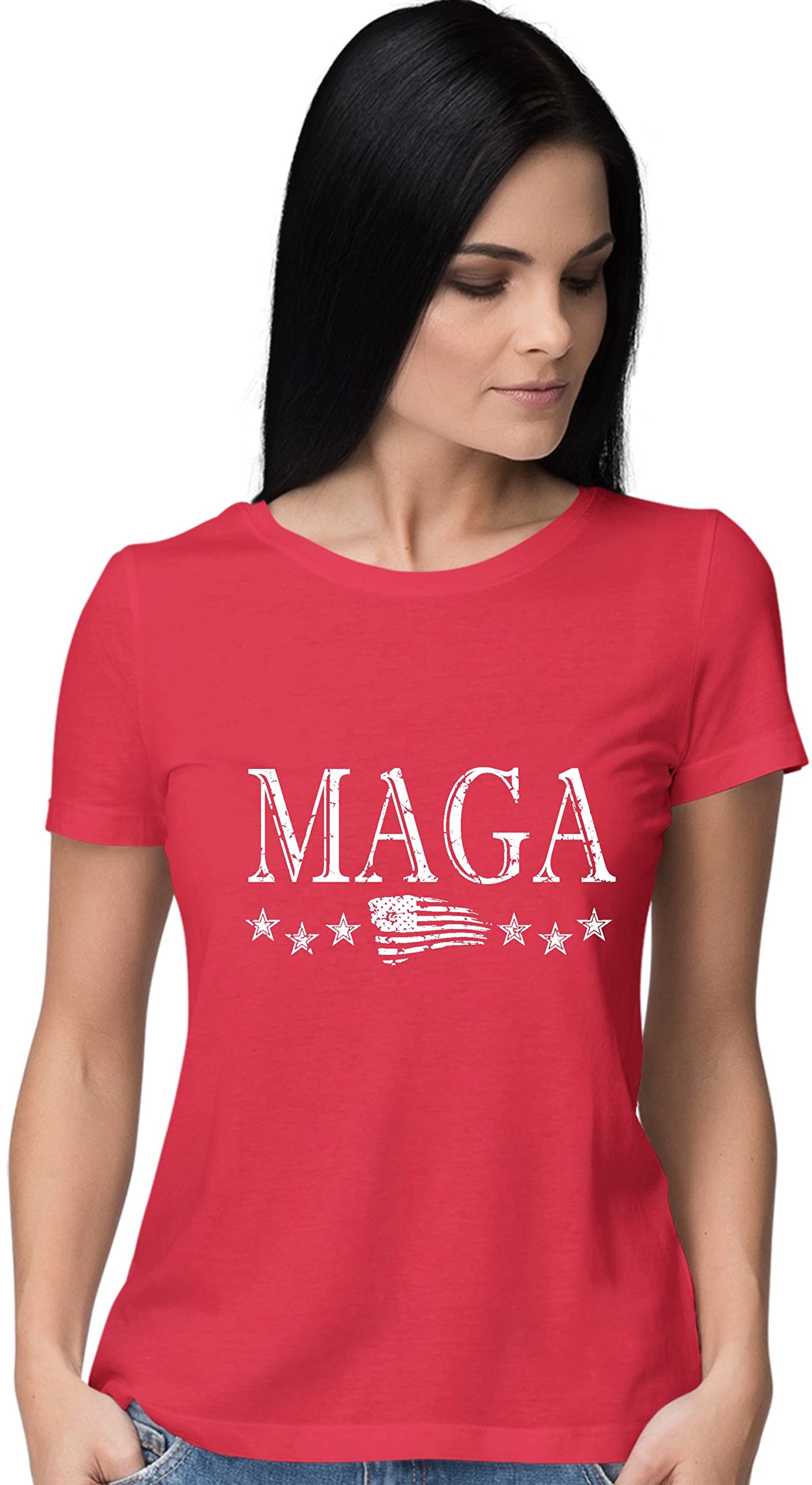 Women's MAGA America First T-Shirt - Patriotic Political Tee for Trump Supporters | Great for Rallies, Campaign Events & 4th of July Celebrations