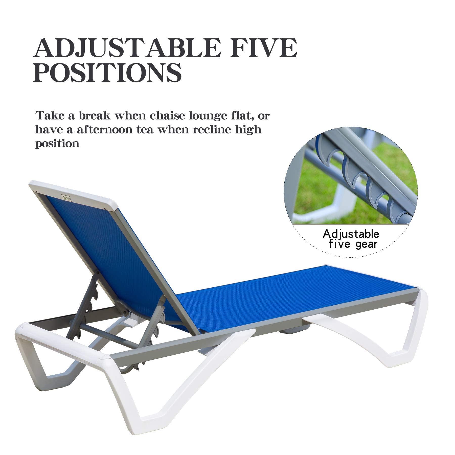 **Domi Adjustable Aluminum Pool Lounge Chair - All-Weather Outdoor Chaise Lounge with Side Table - Textilene Fabric for Deck, Lawn, Backyard & Poolside Relaxation (Blue)**