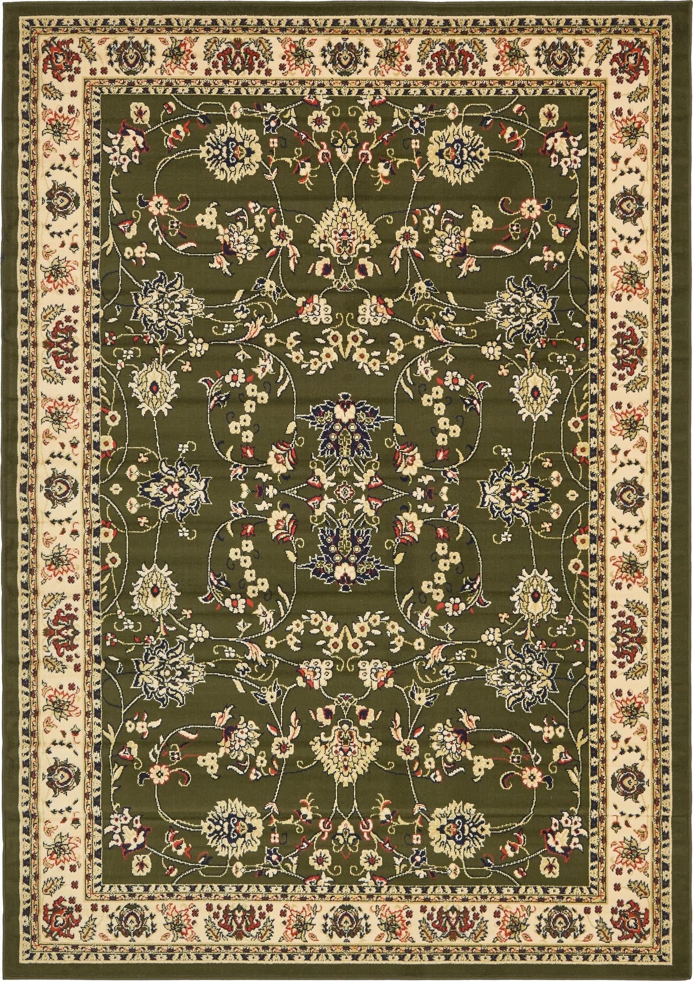 Yasmin Collection 7' x 10' Green Area Rug - Soft Medium Pile for Bedroom, Living Room & Dining Room Decor | Machine Washable Modern Floor Covering for Home & Office