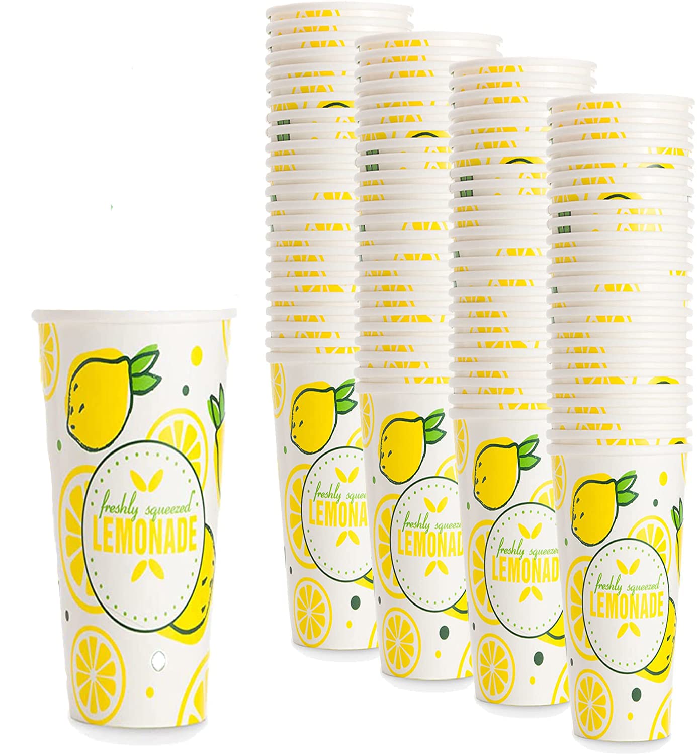 Premium Lemonade Cups Paper - 20 Oz, Set of 100 - Eco-Friendly Disposable Drinkware for Lemonade Stands, Parties, Picnics & Summer Events