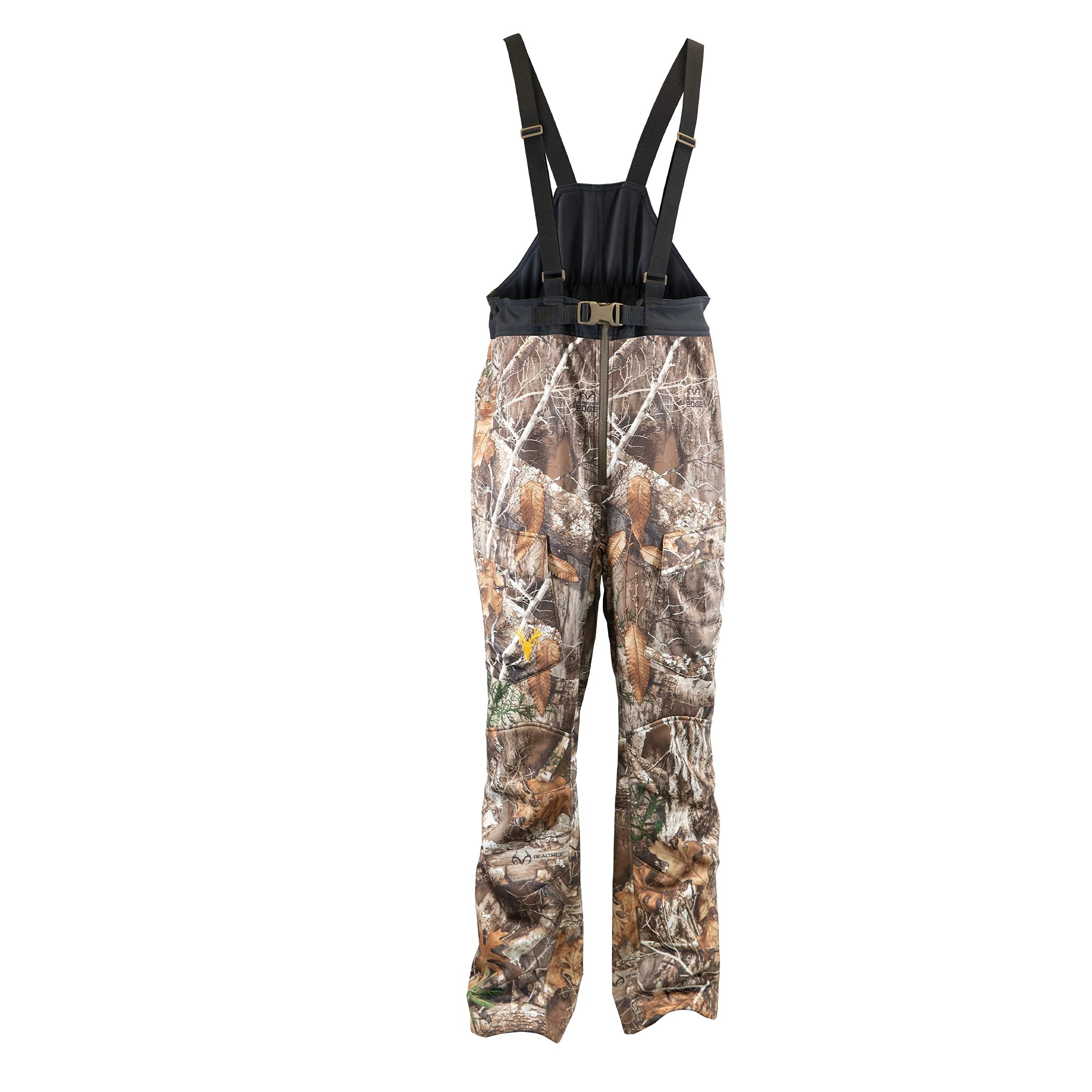 HOT SHOT Men’s Camo Softshell Hunting Bib - Adjustable Stretch Midweight Water Resistant Windproof Fleece Lined Coveralls for Cold Weather Hunting & Outdoor Activities