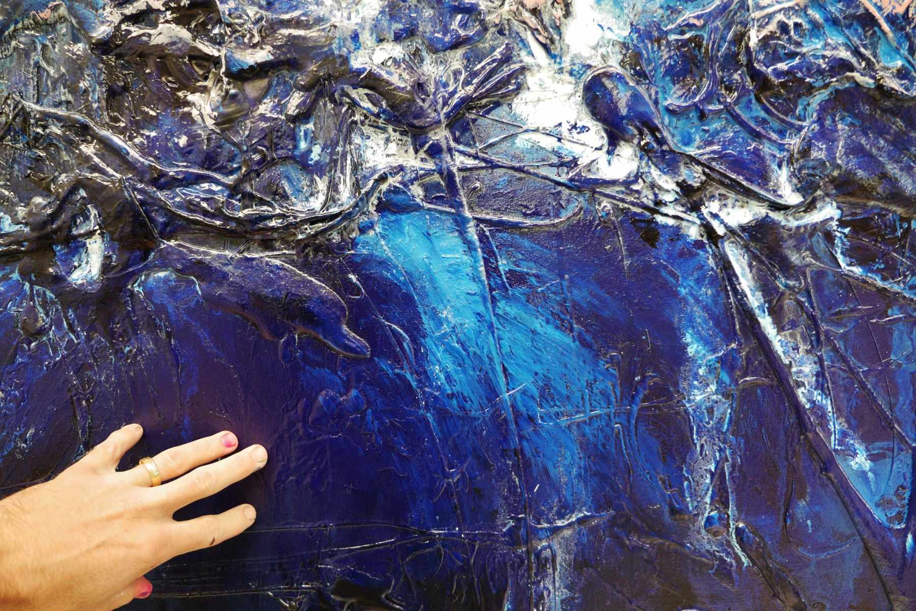 Navy Simpatico 240cm x 100cm Blue Textured Abstract Canvas Wall Art - Modern Home Decor for Living Room, Bedroom & Office