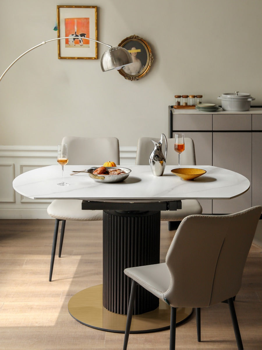 Solid Oak Wood Round Extendable Dining Table with Rotating Lazy Susan - Light Luxury Rock Board Design for Modern Kitchen & Dining Room
