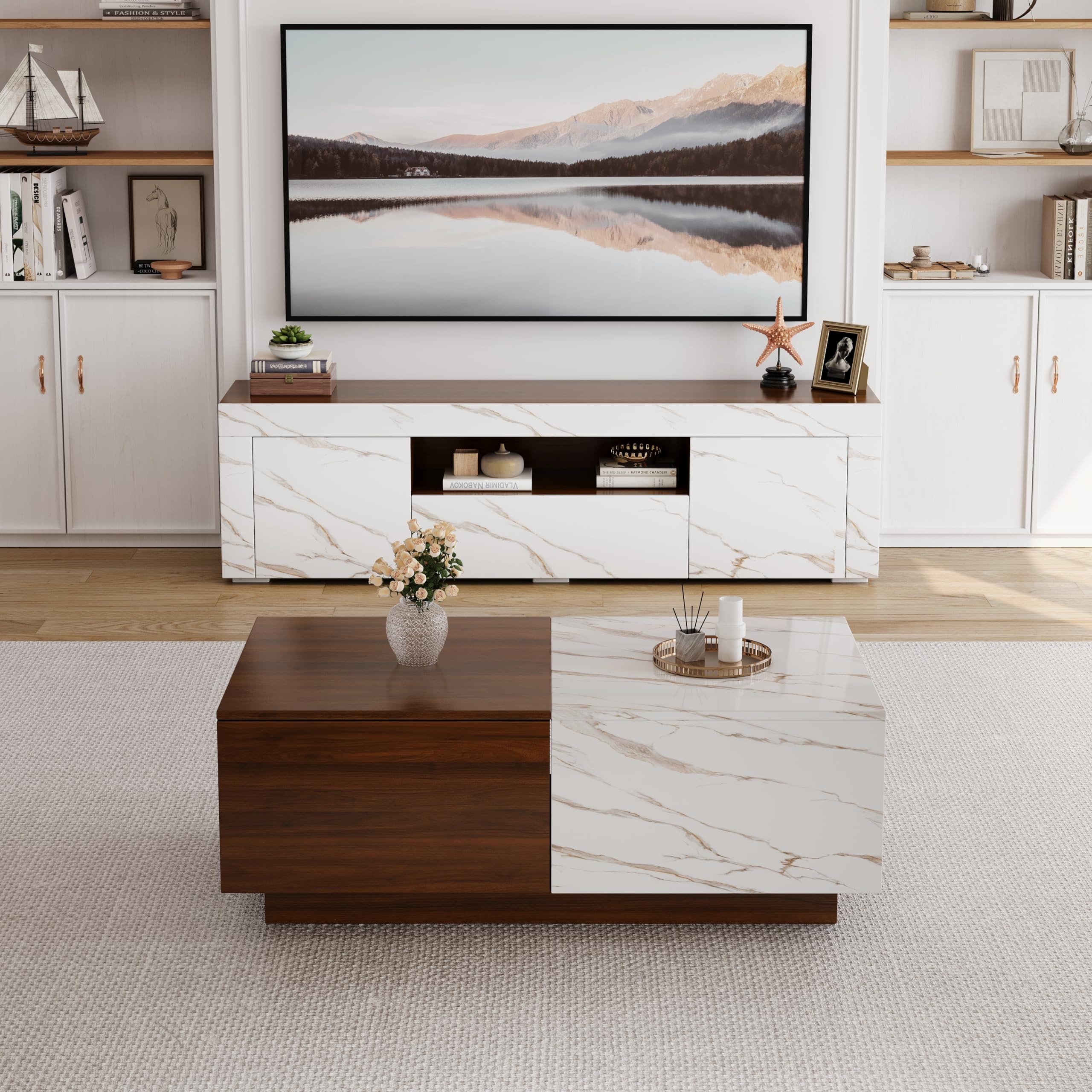 Mid Century Modern TV Stand and Coffee Table Set - 63