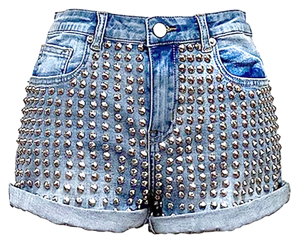 Women's Fashion Studded Denim Shorts - Trendy High Waist Distressed Jean Shorts for Summer | Perfect for Casual Outfits, Beach Trips, and Music Festivals
