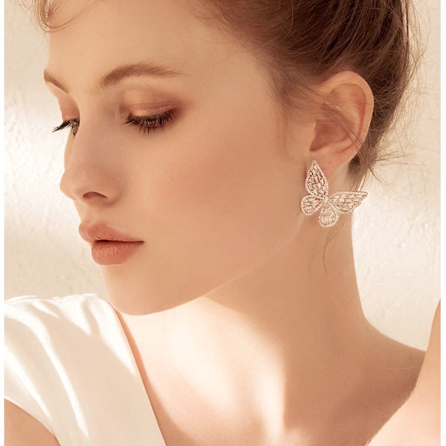 Sparkling Rhinestone Butterfly Bow Earrings for Women - Gold Crystal CZ Drop Dangle Earrings | Cubic Zirconia Sterling Silver Stud Earrings | Hypoallergenic Valentine's Day Jewelry Gift for Mom, Brides, Prom & Wedding | Perfect for Date Night, Parties & Special Occasions