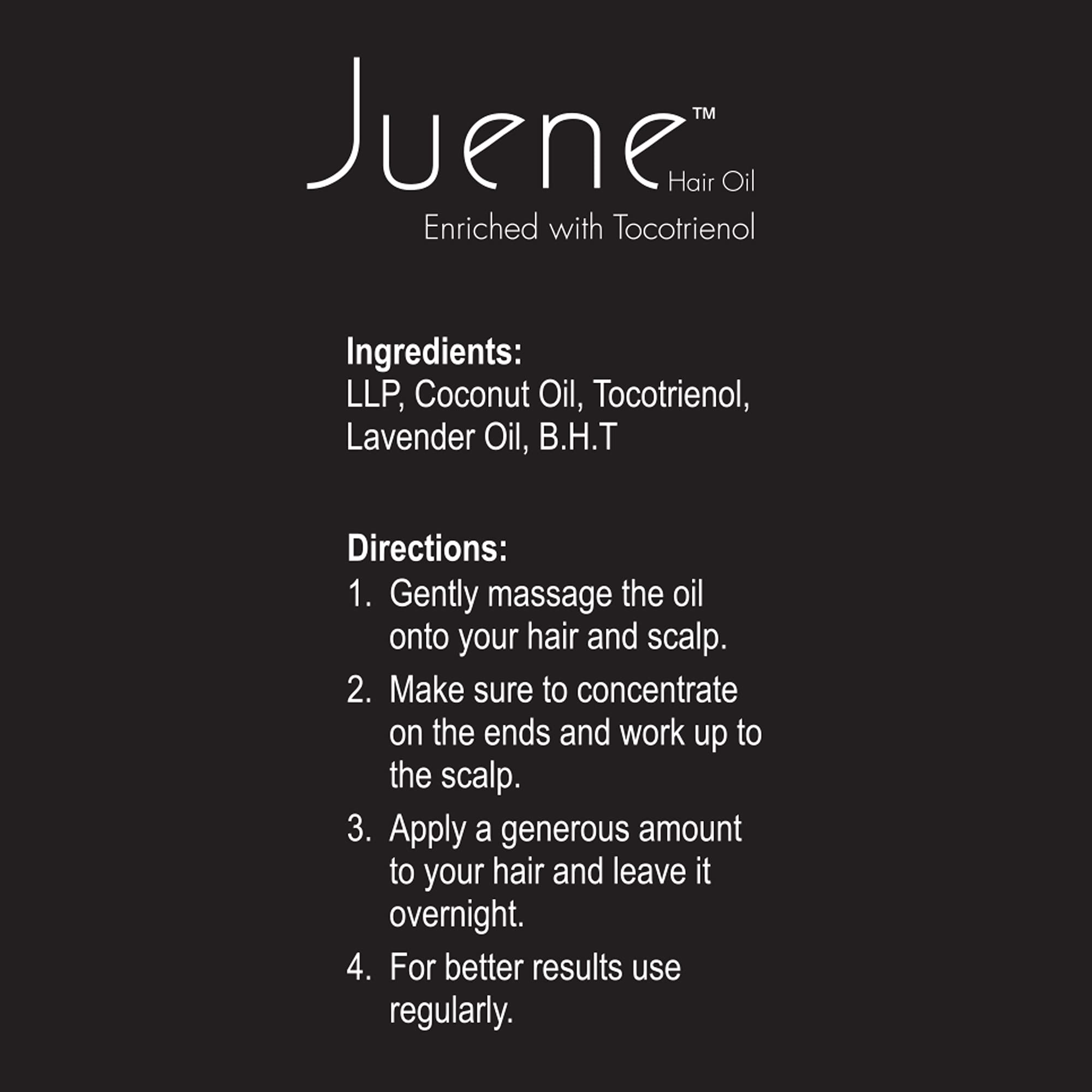 Juene Hair Oil with Tocotrienol & Coconut Oil - Antioxidant & Protein Treatment for Damaged Hair - 100ml Vegetarian Hair Care - Perfect for Dry, Frizzy Hair & Split Ends Repair