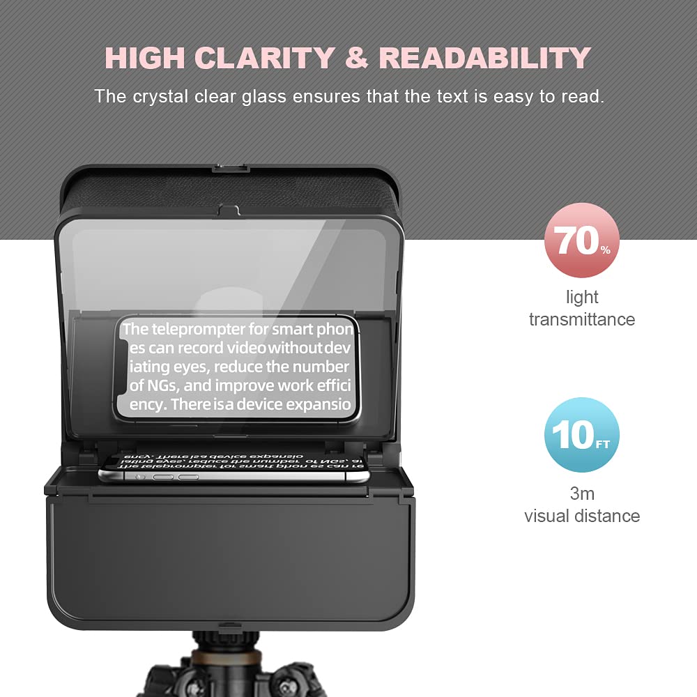 LENSGO TC7S Portable Mini Teleprompter for iPhone & Android - Remote Control, Foldable Design for Online Teaching, Vlogging, Live Streaming & Interviews | Perfect for Content Creators & Remote Work