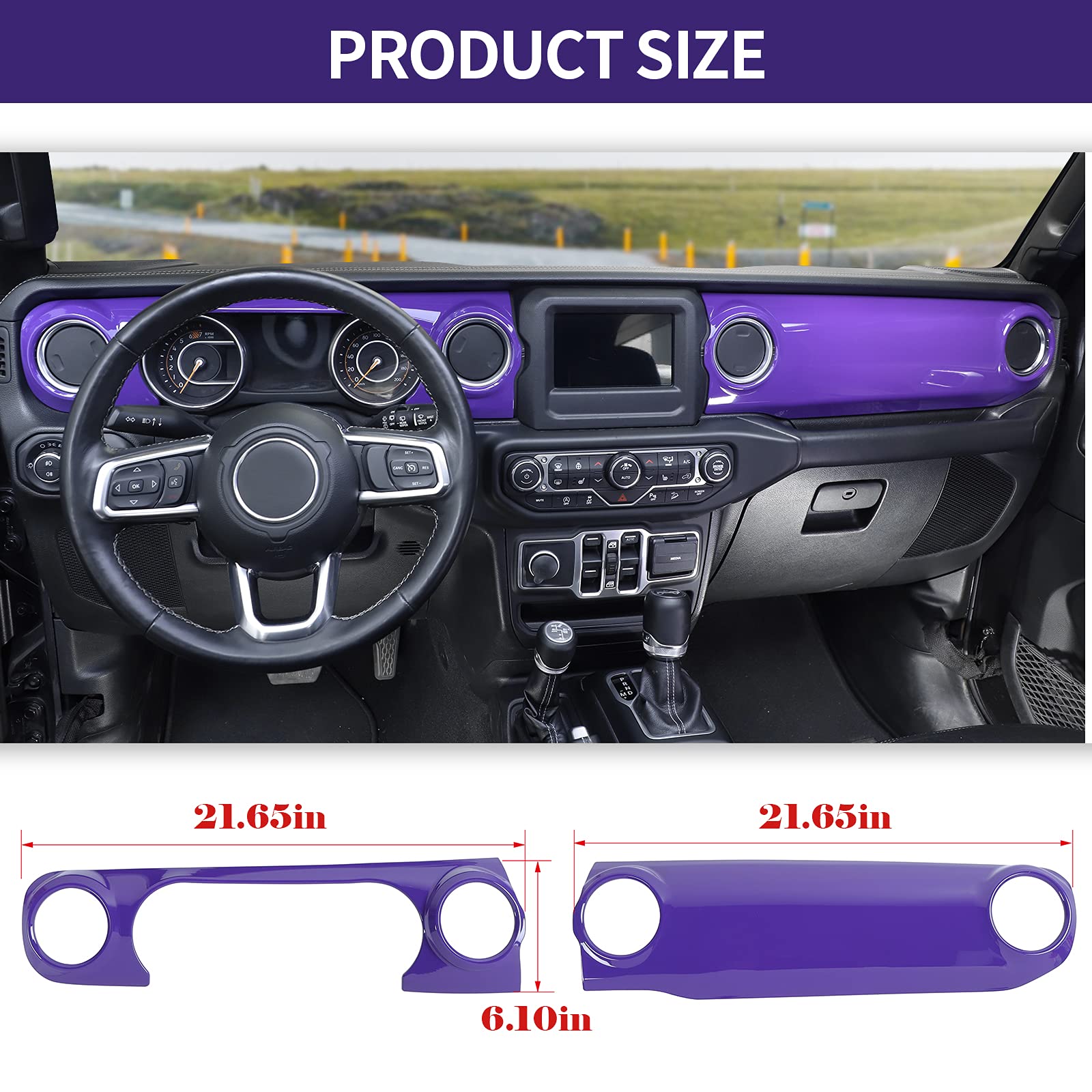 2018-2023 Jeep Wrangler JL JLU & Gladiator JT Dashboard Decorative Panel Cover Kit - Purple Center Console Trim Accessories for Interior Customization | Perfect for Off-Roading & Daily Driving