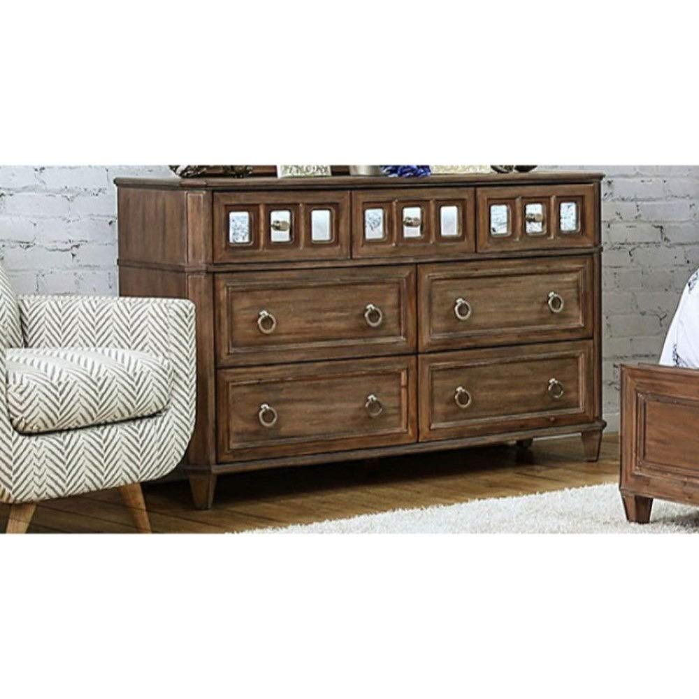 Benjara Benzara 7-Drawer Wooden Dresser - Solid Wood Chest of Drawers for Bedroom, Living Room, or Office - Classic Brown Finish for Home Storage & Organization
