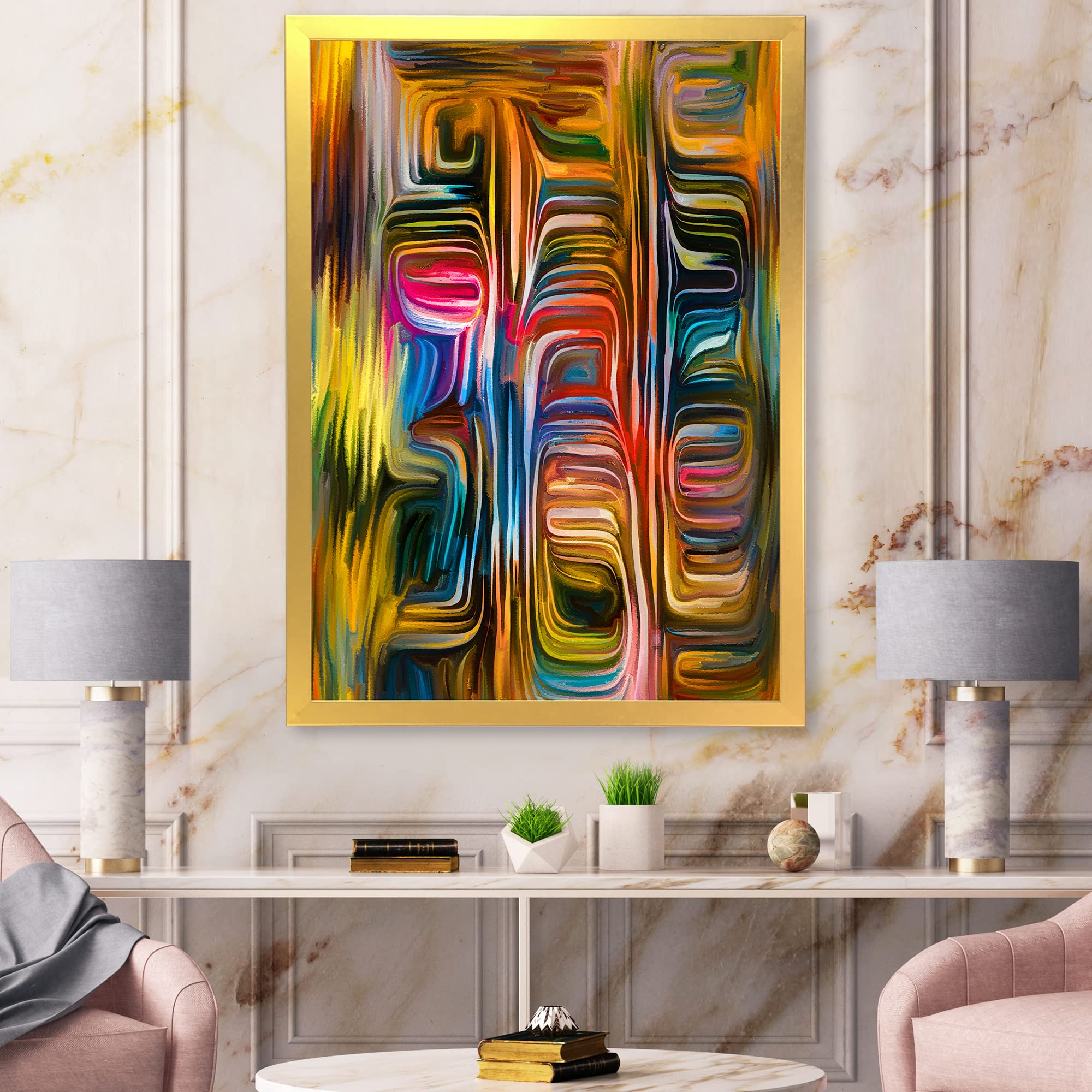 DesignQ Colour Fusion II Modern Framed Wall Art - Abstract Canvas Painting for Living Room, Bedroom & Office Decor