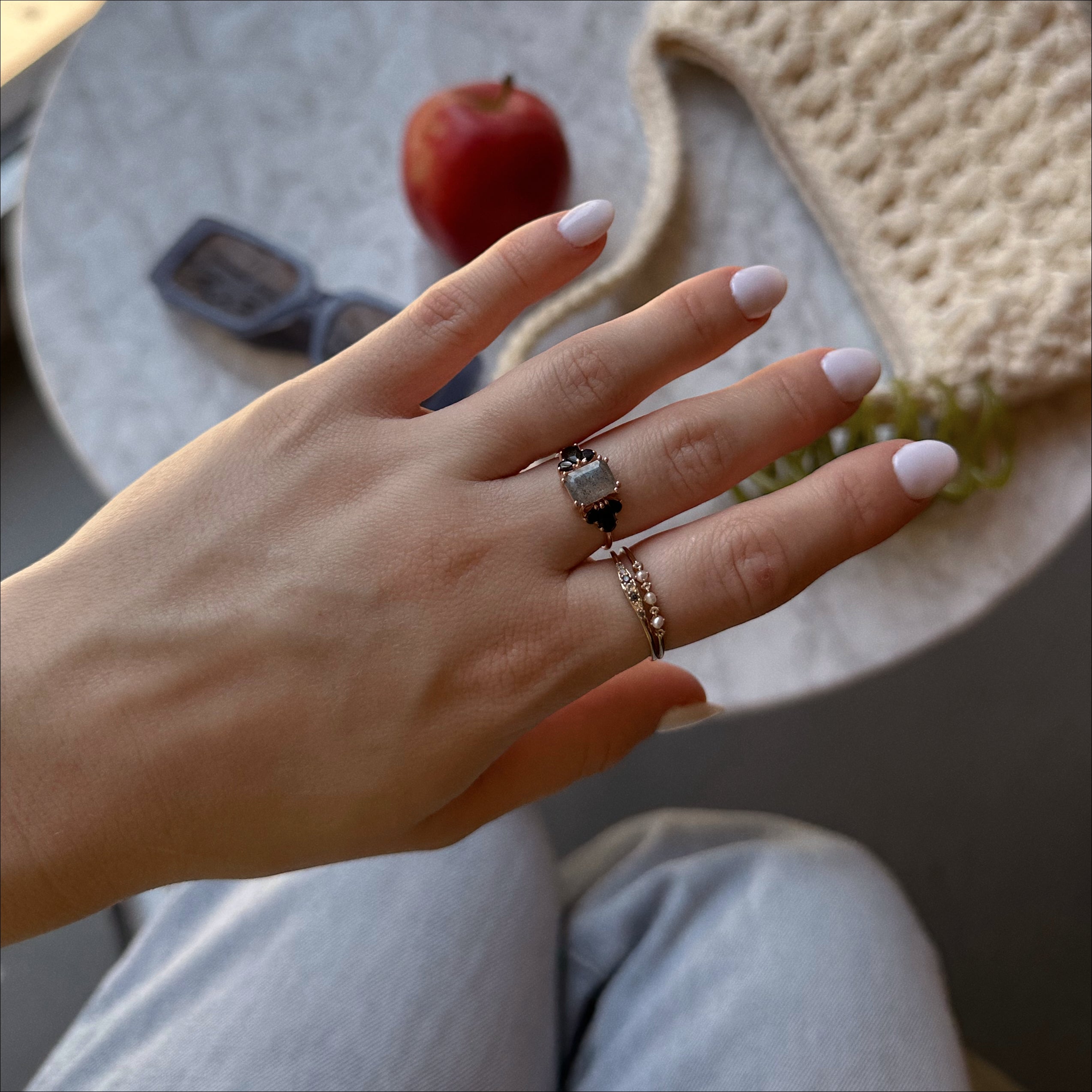 Solid Gold Classic Salt and Pepper Diamond Ring - Vintage Inspired Engagement & Wedding Band - Perfect for Everyday Wear & Special Occasions