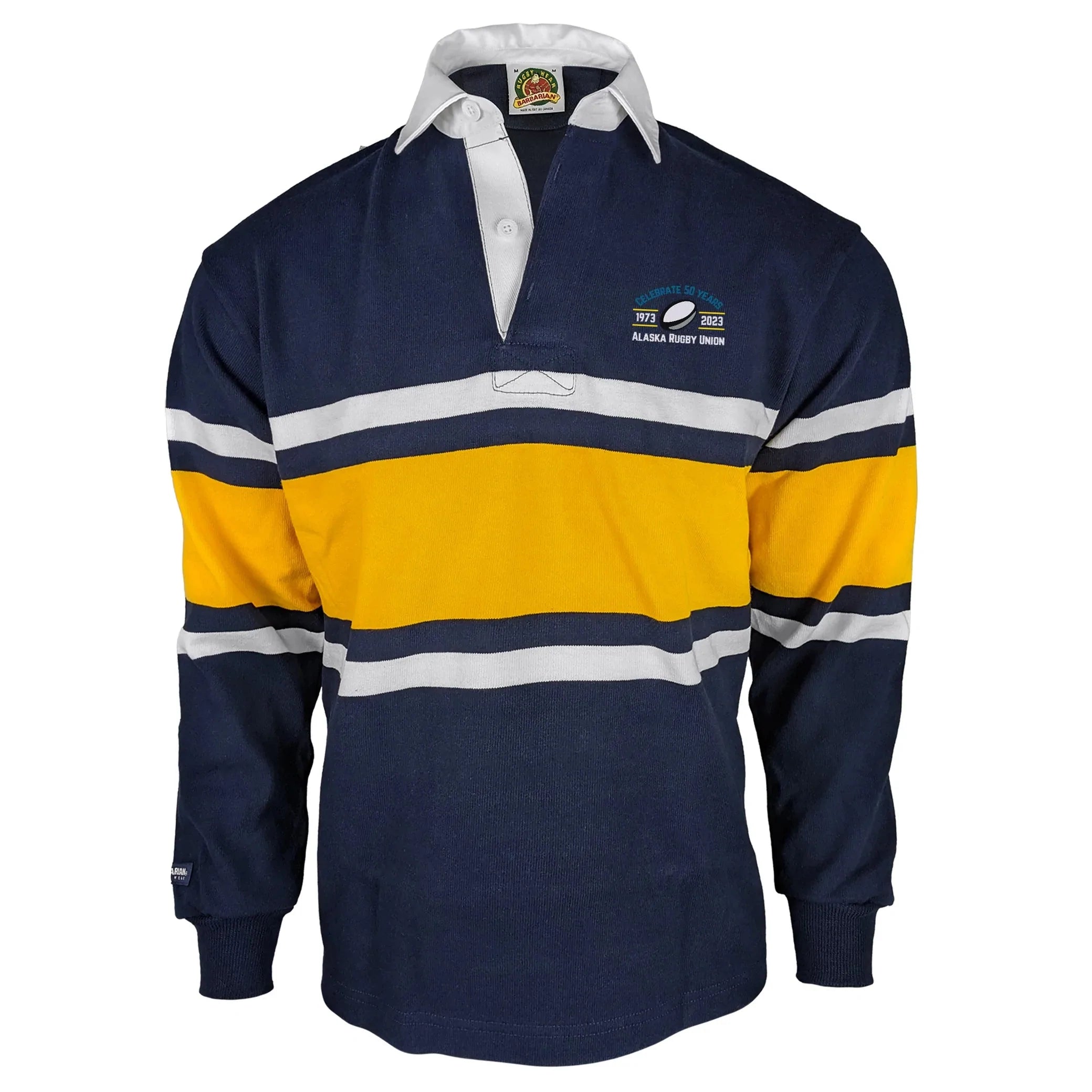 AKRU 50th Anniversary Vintage Striped Rugby Jersey for Men - Classic Retro College Style Rugby Shirt for Sports, Casual Wear & Fan Outfits