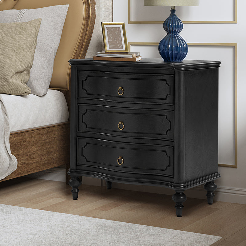Bernhard 3 Drawer Traditional Nightstand with USB Outlets - Solid Wood Bedside Table for Bedroom, Living Room & Office - Charging Station & Storage Cabinet
