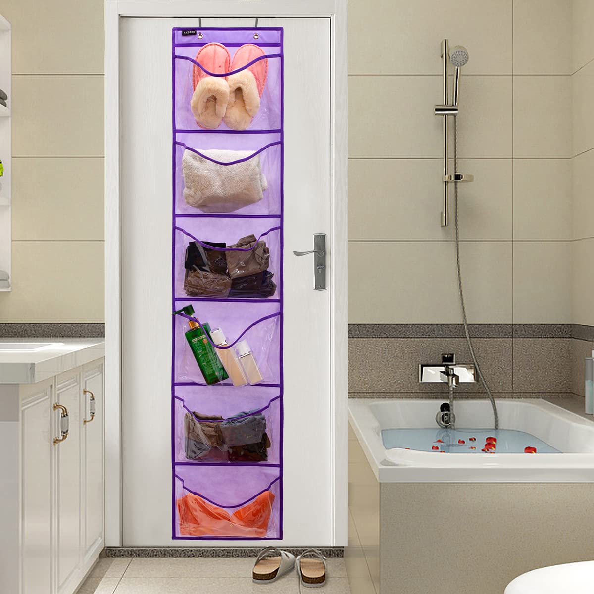 Extra Large Over The Door Shoe Organizer with 6 Pockets - Purple Hanging Shoe Storage for Closet & Narrow Spaces | Perfect for Bedrooms, Dorms & Entryways