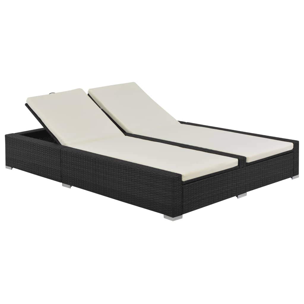 Premium Double Outdoor Padded Poly Rattan Chaise Lounge - Adjustable Reclining Patio Chair with Cushion for Poolside, Backyard, Deck or Garden | Perfect for Sunbathing, Relaxing & Outdoor Lounging