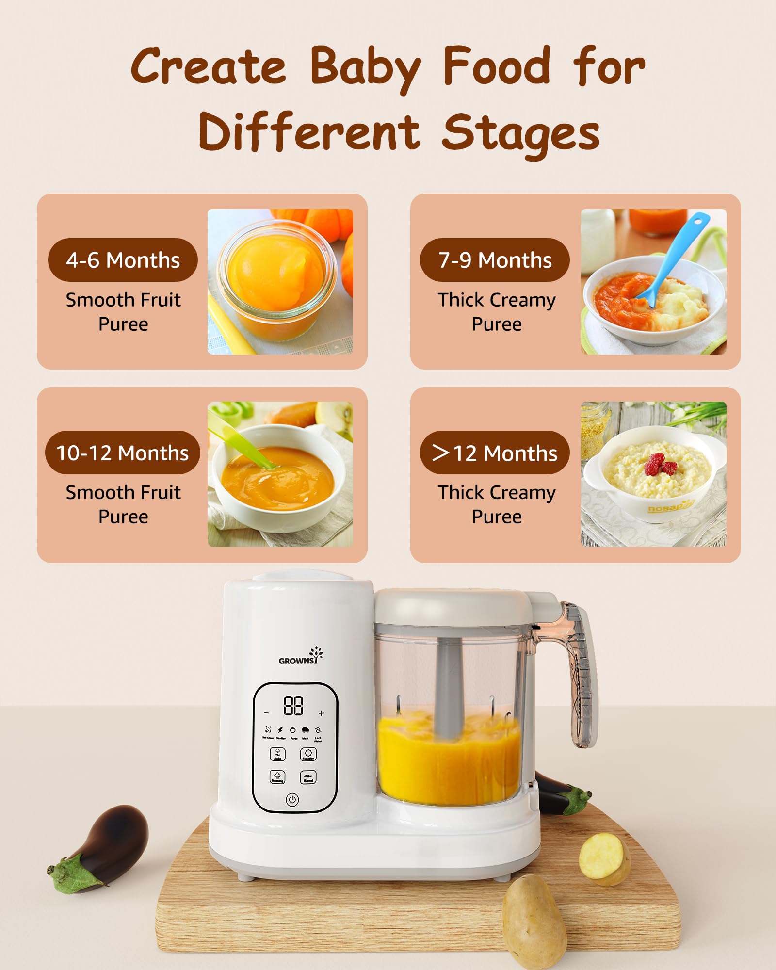 Baby Food Maker & Puree Blender - 6-in-1 Steamer, Grinder, and Auto Cooking Machine with Self-Cleaning Touch Screen LCD Display | BPA Free | Perfect for Homemade Baby Food, Toddler Meals & Healthy Purees