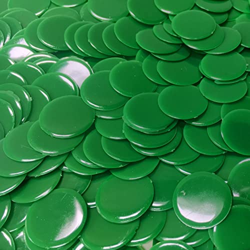 MR CHIPS Plastic Bingo Chips - 100 Count Bag (3/4 Inch) - Solid Green & Transparent Colors for Bingo Games, Casino Nights, Math Counting, and Classroom Activities