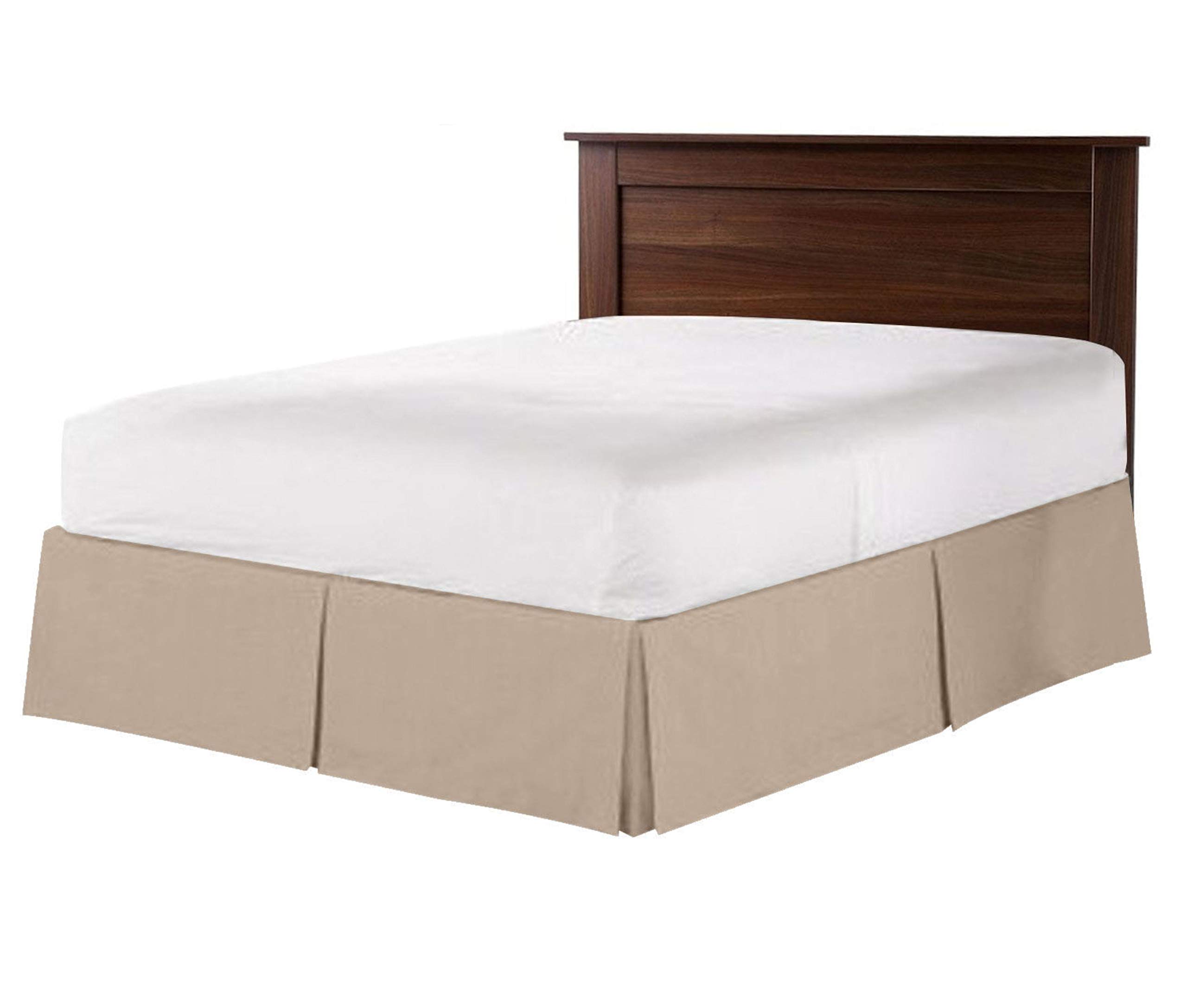 Luxury 100% Egyptian Cotton 800 TC Box Pleated Bedskirt - Twin Size Split Corner Dust Ruffle with 14 Inch Drop - Taupe Color for Elegant Bedroom Decor & Hotel Style Bedding