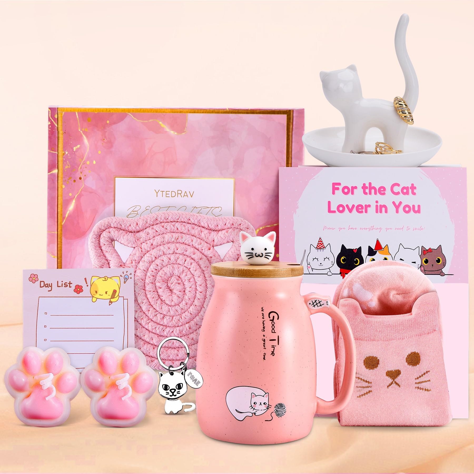 Best Cat Lifts Gift Box for Women - Cute Cat Themed Presents for Cat Lovers, Mom, Wife, Daughter & Friends (Pink -090) | Perfect for Christmas, Birthday & Mother's Day Gifts | Home Decor & Pet Lover Accessories