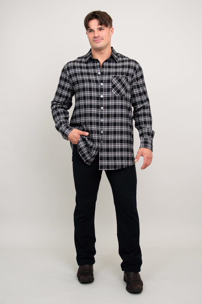 Men's Black Retro Plaid Cotton Shirt by Cory - Casual & Stylish for Work, Date Night & Everyday Wear
