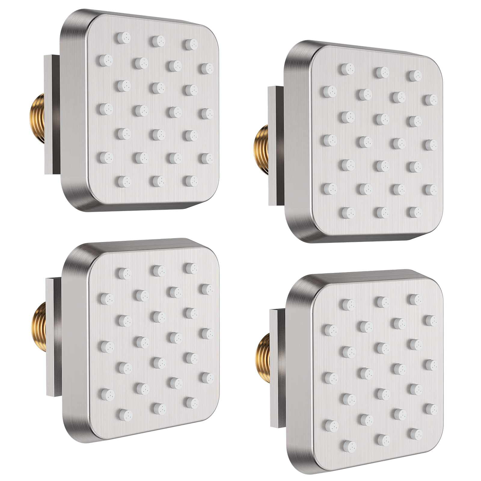 Bostingner 2.63-inch Brass Square Shower Body Spray Jets - 4PCS Wall Mounted Spa Massage Showerhead with 1/2