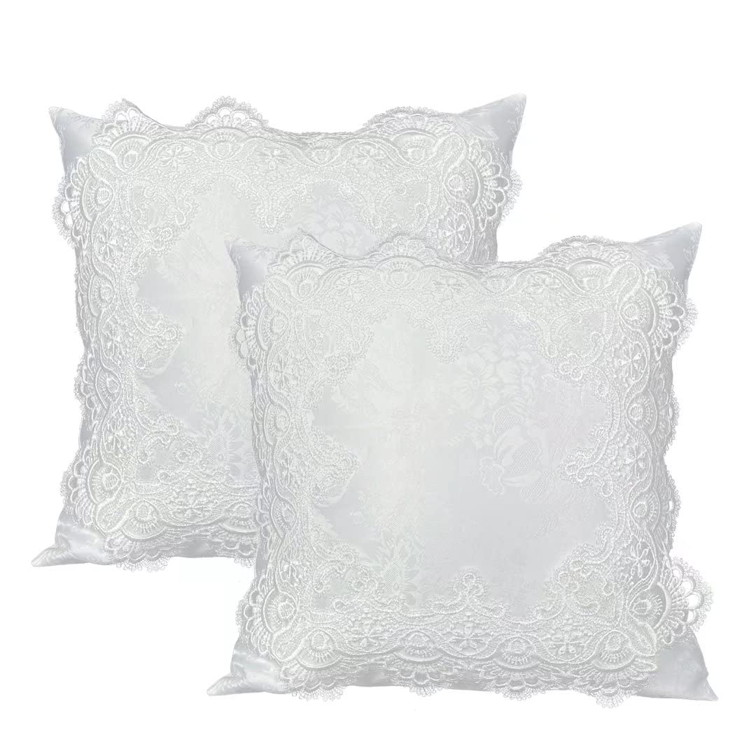 Premium 18x18 Inch White Lace Throw Pillow Covers Set of 2 - Soft Farmhouse Decor with Exquisite Embroidery for Living Room, Bed, Couch & Sofa | Cozy Home Accent & Rustic Wedding Gift Idea