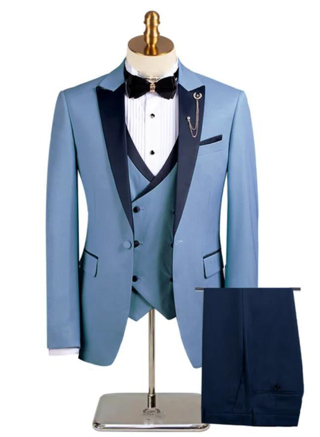 Blue Tuxedo Suit for Men - 3 Piece Formal Set with Jacket, Pants & Vest | Perfect for Graduation Parties, Prom, Weddings & Special Occasions | Style CS4728