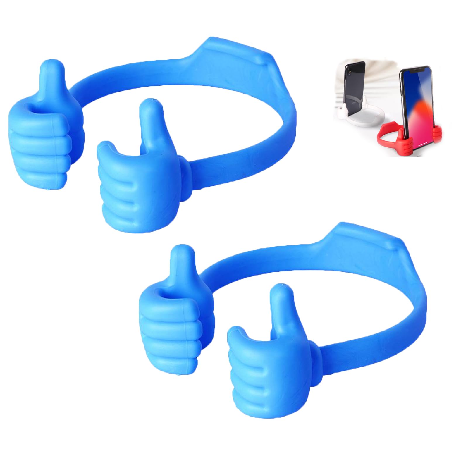 Under Sunnie Phone Holder - Gepodge-3 Adjustable Phone Stand with Thumbs Up Design, Multi-Color Portable Desktop Holder Compatible with iPhone, Samsung & All Smartphones (2 Pack, Blue) - Perfect for Office, Home, Car & Travel Use