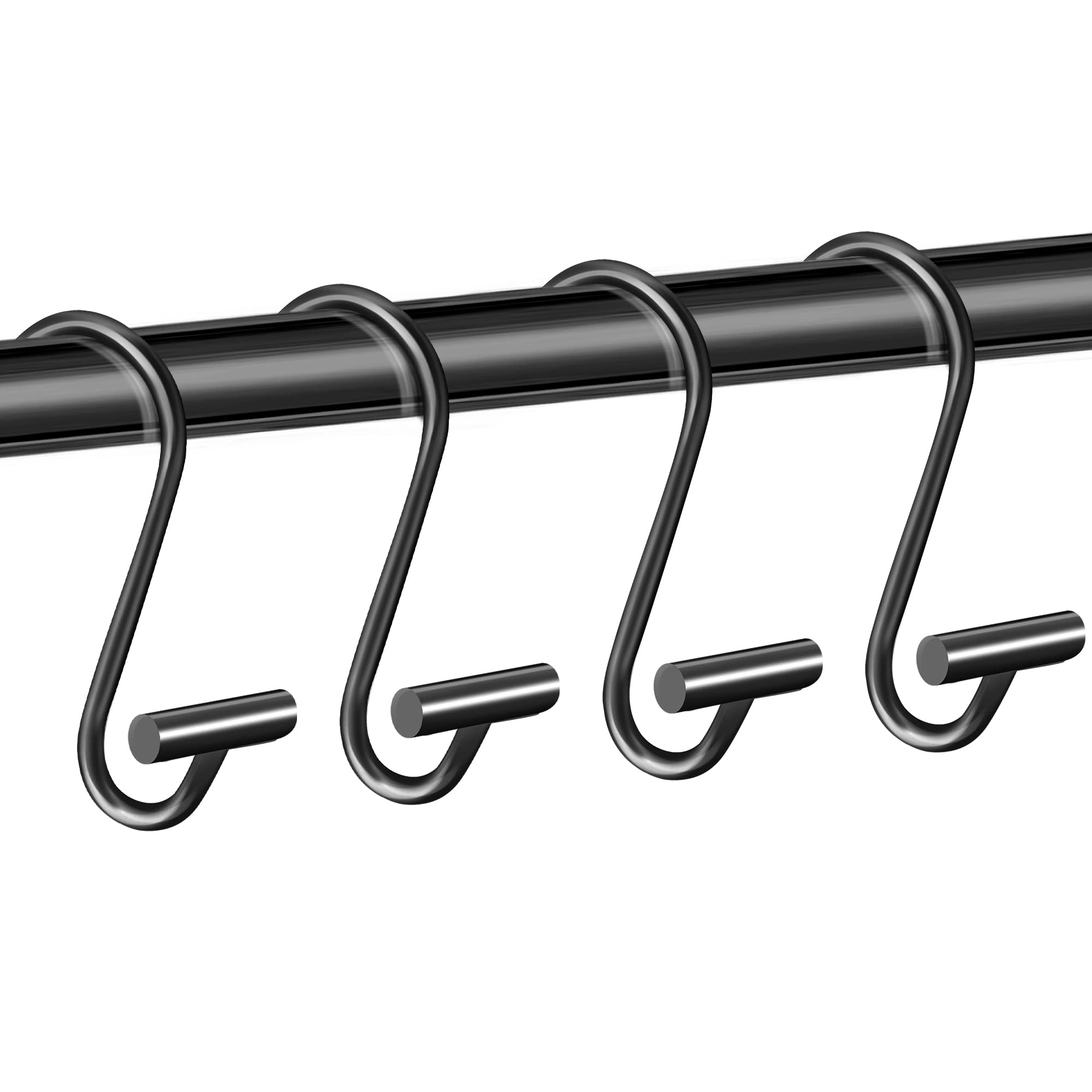 UCOMELY 12-Pack Black Shower Curtain Hooks - Rustproof Metal T-Bar Rings for Bathroom, Chrome Finish - Perfect for Modern Home & Hotel Bathroom Decor