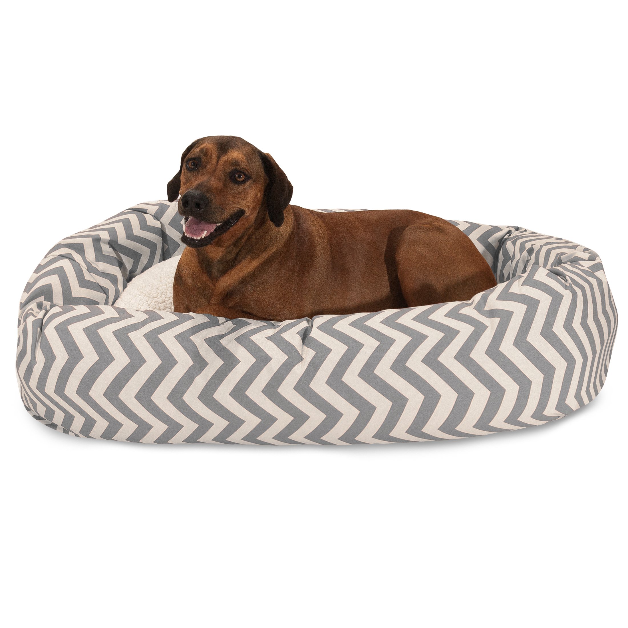 Majestic Pet 52 Inch Large Washable Chevron Sherpa Calming Dog Bed - Ultra Soft Round Orthopedic Pet Bed with Head Support Spine - Fluffy Donut Design 52x35x11 Inches - Perfect for Large Dogs & Pets (Gray) | Great for Living Rooms, Bedrooms & Pet-Friendly Spaces