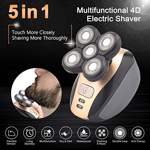 5-in-1 Cordless Electric Razor for Men - Waterproof USB Rechargeable Bald Head Shaver & Nose Hair Trimmer Kit | Perfect for Travel, Gym & Daily Grooming