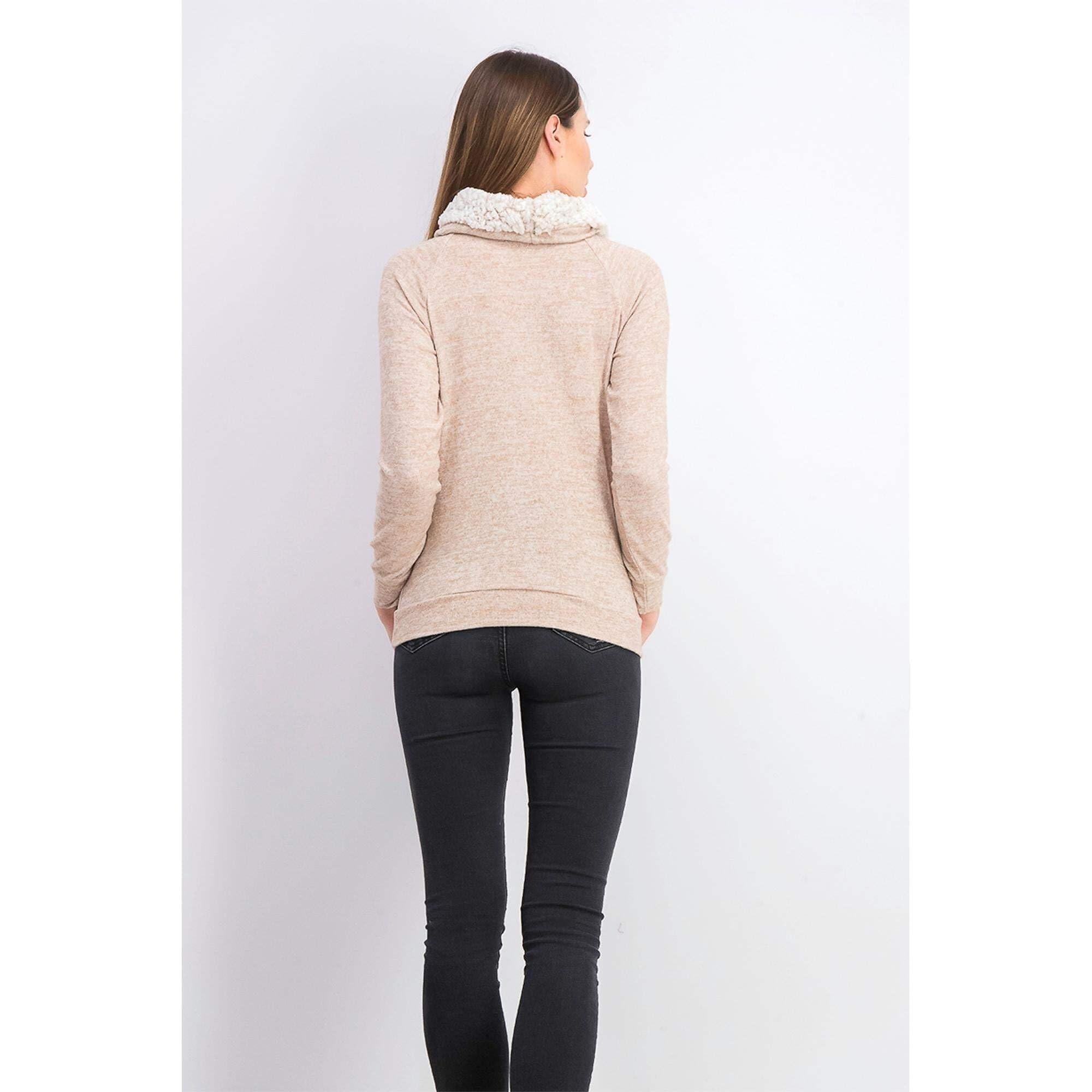 Ultra Soft Juniors' Faux Sherpa Lined Funnel Neck Sweatshirt - Beige, Size XL - Cozy Winter Pullover for Teens & Young Adults