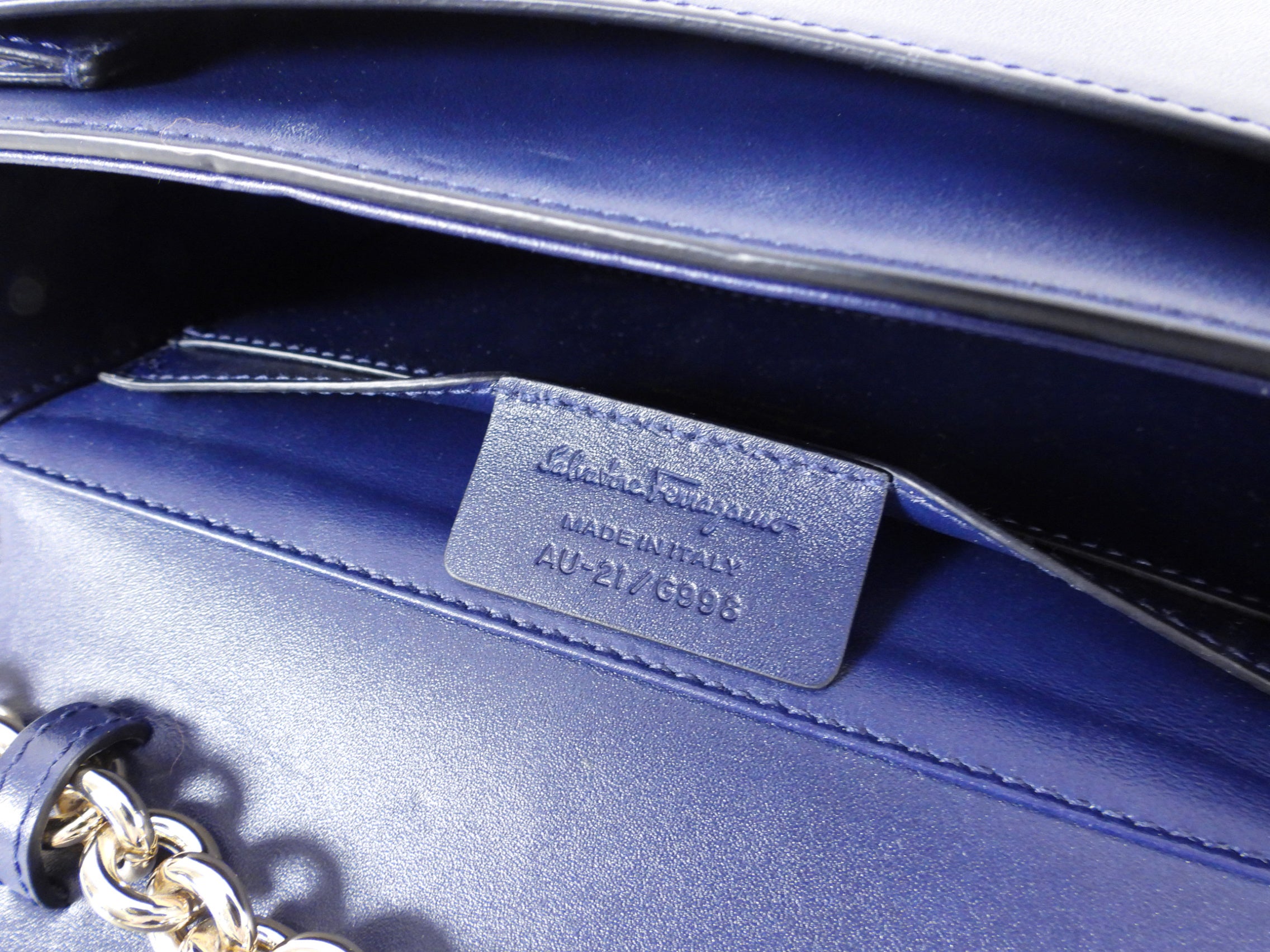 Ferragamo Navy Blue Smooth Leather Vela Crossbody Bag for Women | Luxury Designer Shoulder Purse | Perfect for Work, Travel & Evening Events