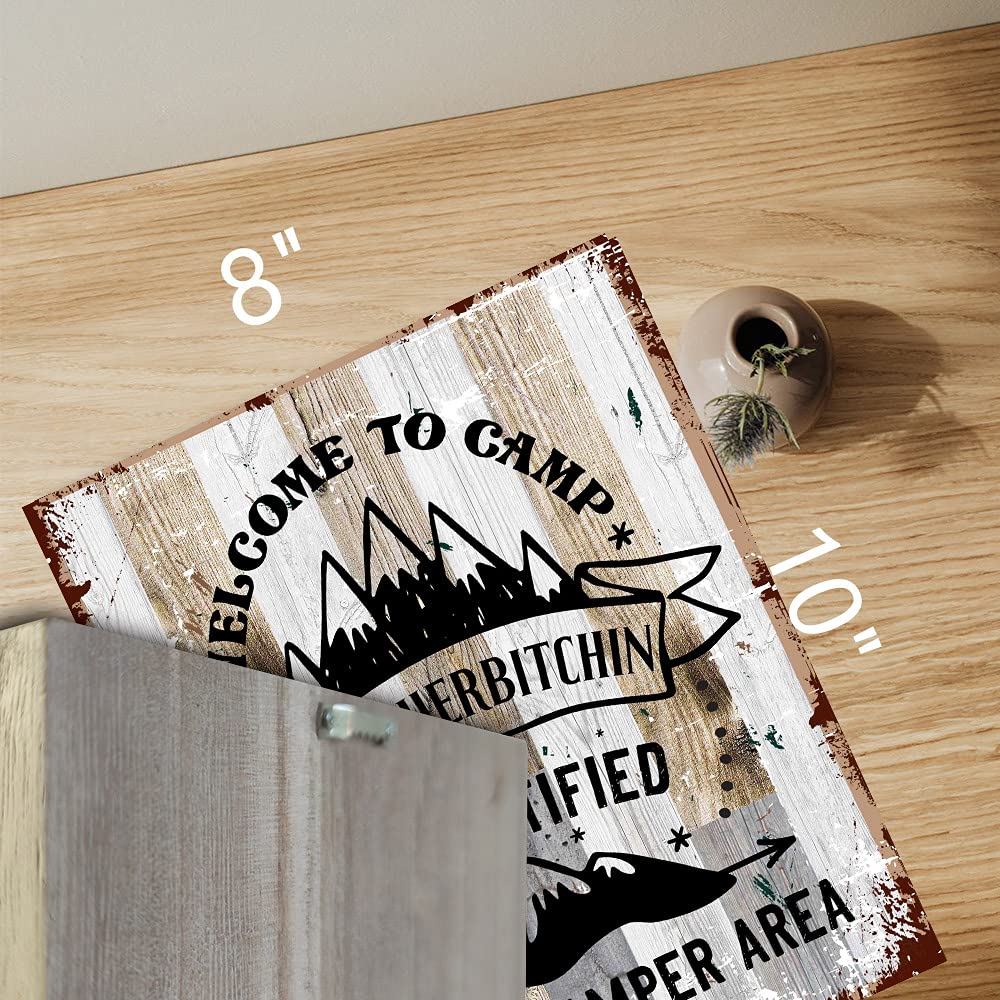 Farmhouse Wood Wall Art Decor Sign - Rustic Welcome to Camp Plaque for Home, Coffee Bar, Beer Bar & Camper - Perfect Housewarming Gift for Camping Lovers & Friends - Ideal for Cabin, RV & Outdoor-Themed Rooms