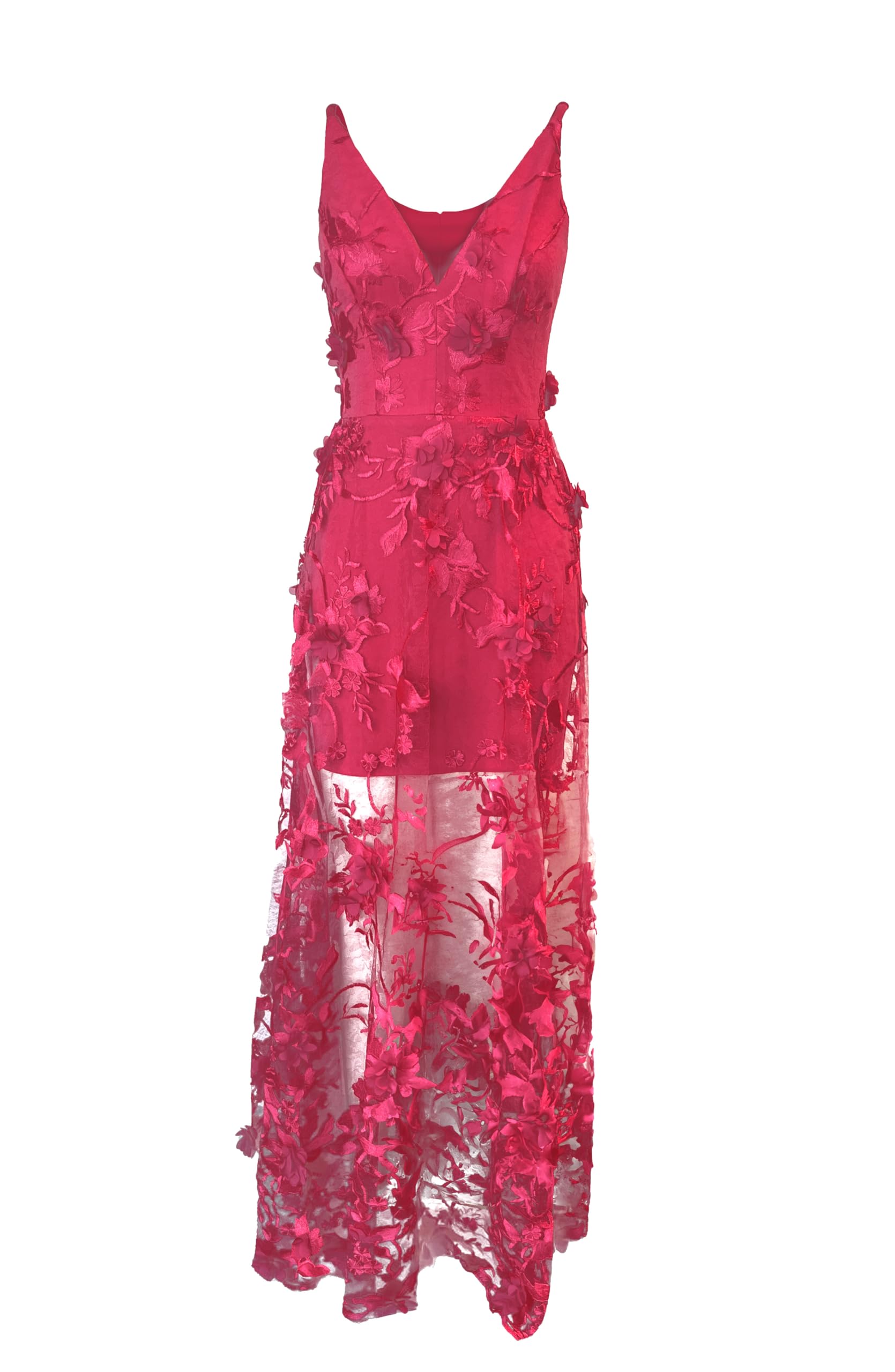 Dress the Population Women's Embellished Plunging V-Neck Sleeveless Floral Long Gown Dress for Evening Gala, Prom, Wedding & Special Occasions